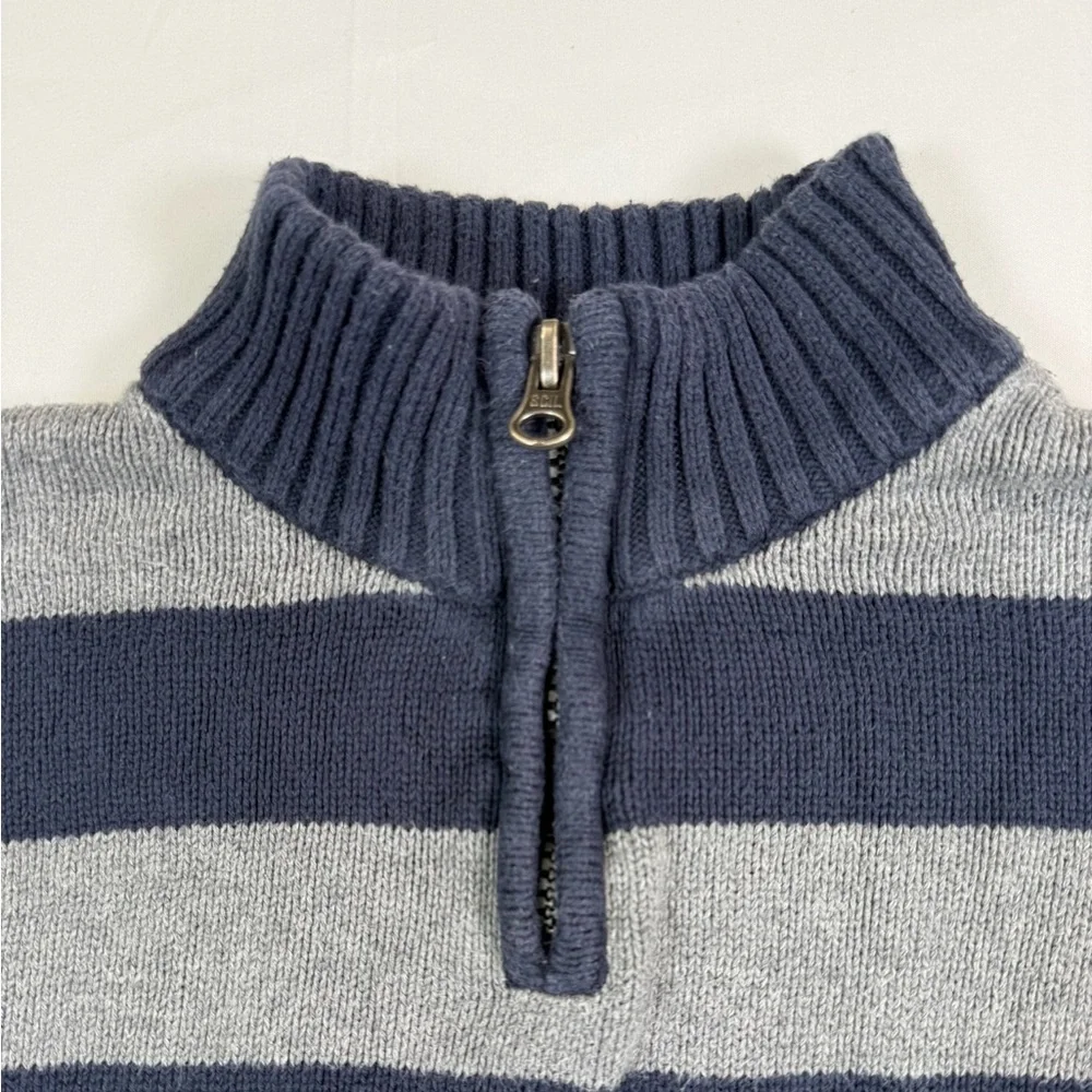 OSHKOSH Boys Quarter Zip Sweater‎ Size 8 Blue Gray Striped Preppy Classic
